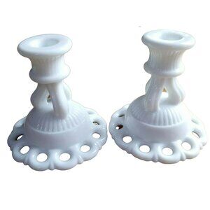 Vintage Farmhouse Doric Westmoreland Candlestick Holders Milk Glass Cottagecore
